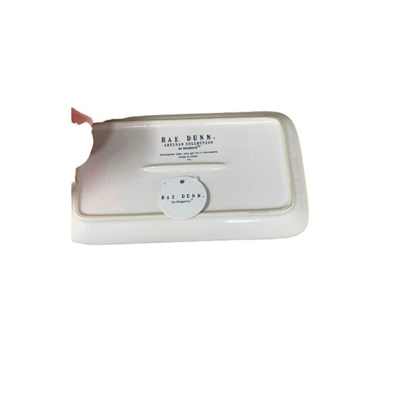 Rae Dunn Butter Covered Dish Plate Ceramic White Artesian Collection Magenta - Picture 7 of 8